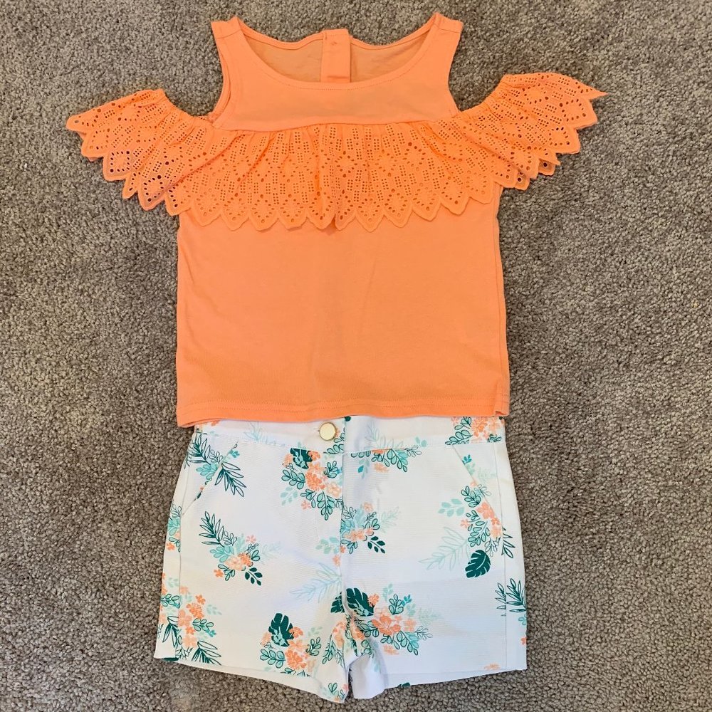 NEW Janie and Jack Peach & Tropical Print Outfit